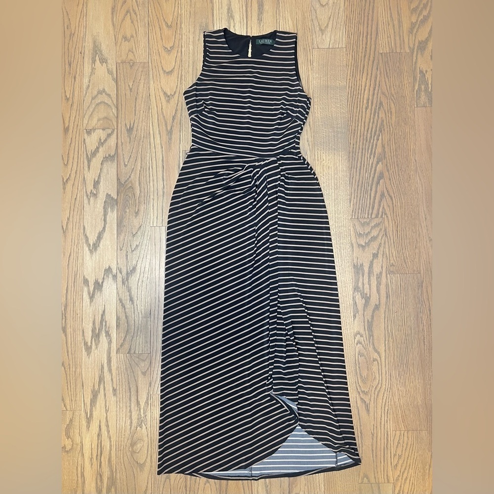 Lauren Ralph Lauren Striped Sleeveless Black & Tan Maxi Dress Size 4